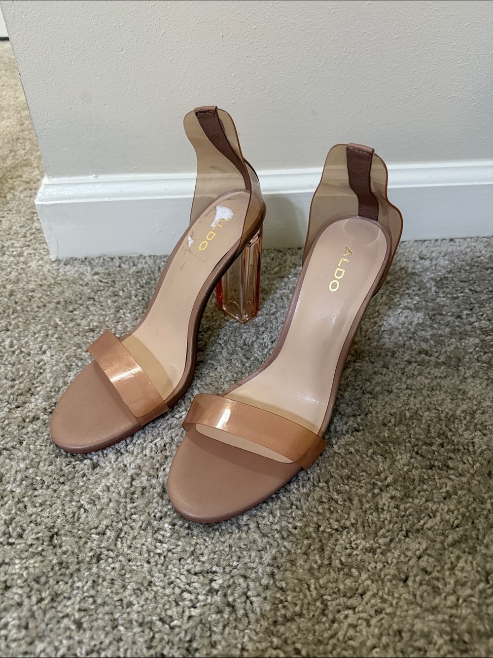 ALDO Nude Patent Strap Block Heel Sandals